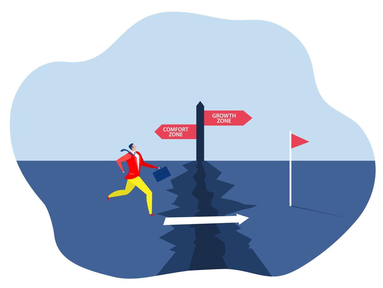 zone de confort vs zone de croissance, sortie d'homme d'affaires de la zone de confort vers le succès, carrière. succès motivationnel nouvelle illustration vectorielle de vie. vecteur