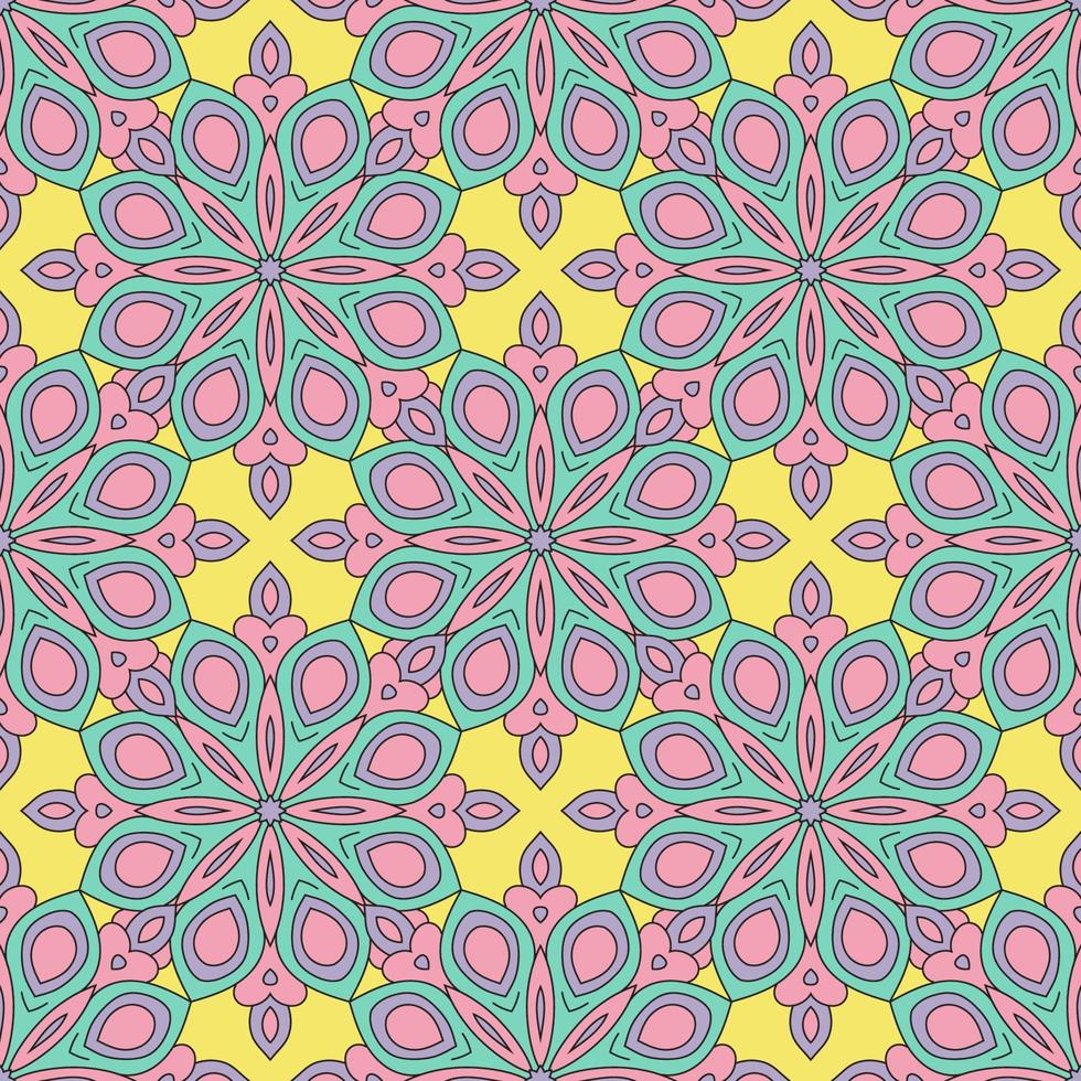 modèle sans couture abstrait fantaisie avec fleur de mandala. mosaïque, carrelage, pois. fond fleuri. vecteur