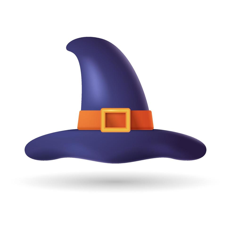 chapeau de sorcière. Illustration 3d du chapeau de sorcière d'halloween. isolé sur fond blanc vecteur