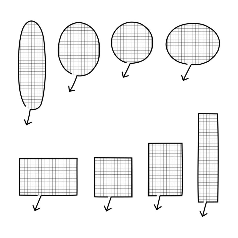 ensemble de collection de ballon à bulles dessinés à la main avec pointe de flèche, pense, parle, parle, plat, design, illustration vectorielle vecteur