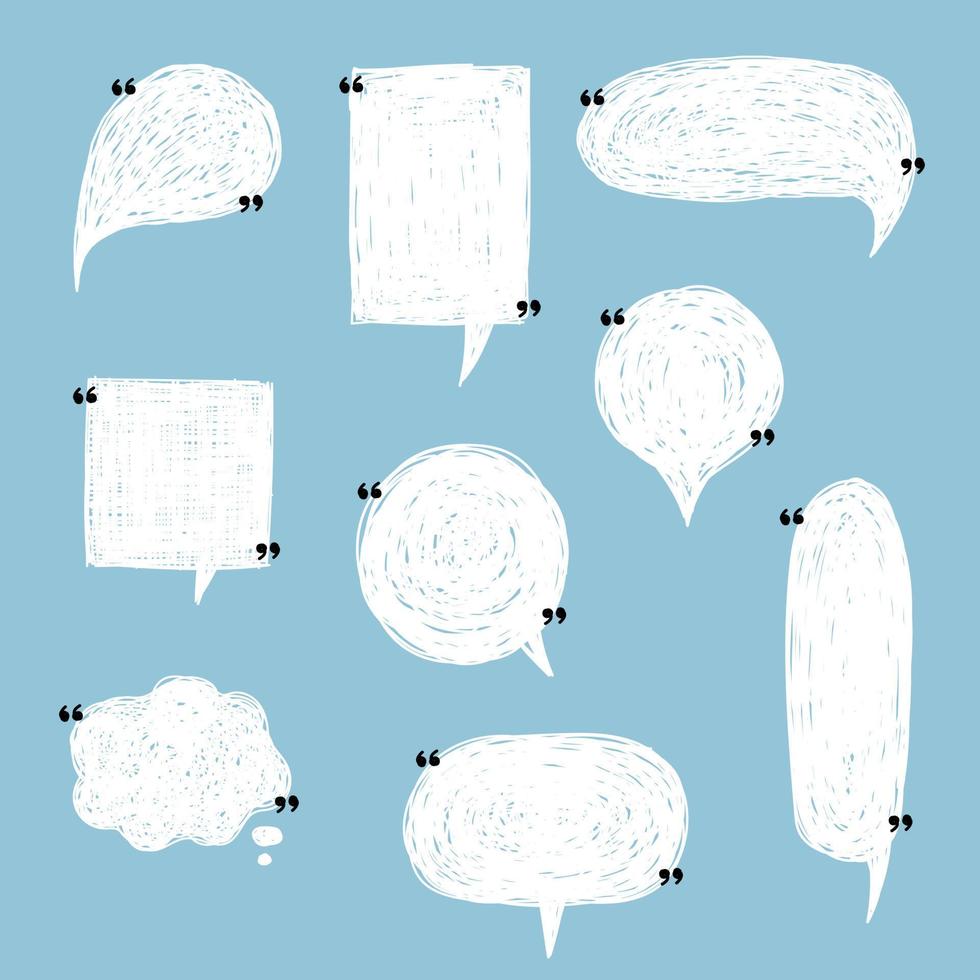 ensemble de collection de bordure de cadre de dessin à la main, ballon à bulles avec guillemets, penser, parler, parler, zone de texte, bannière, plat, conception, illustration vectorielle vecteur