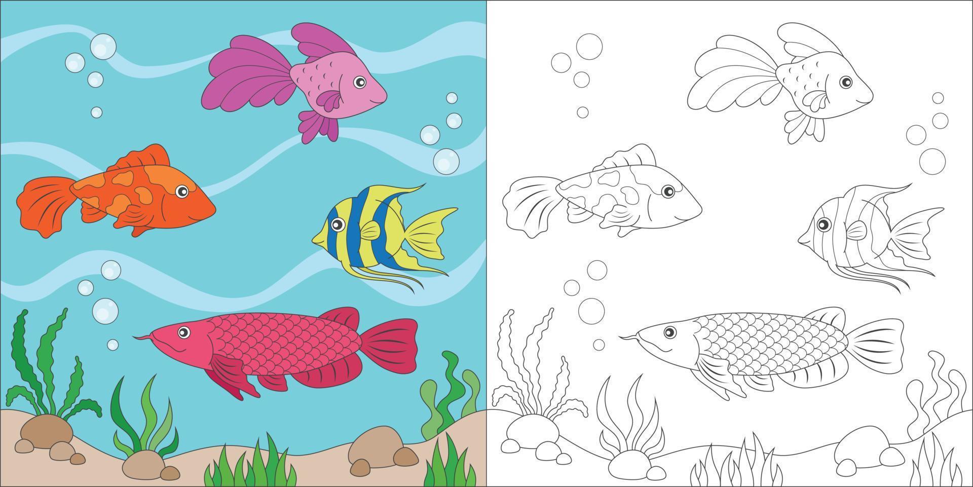 poisson à colorier pour l'activité des enfants vecteur