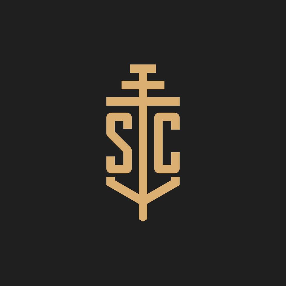 monogramme de logo initial sc avec vecteur de conception d'icône de pilier