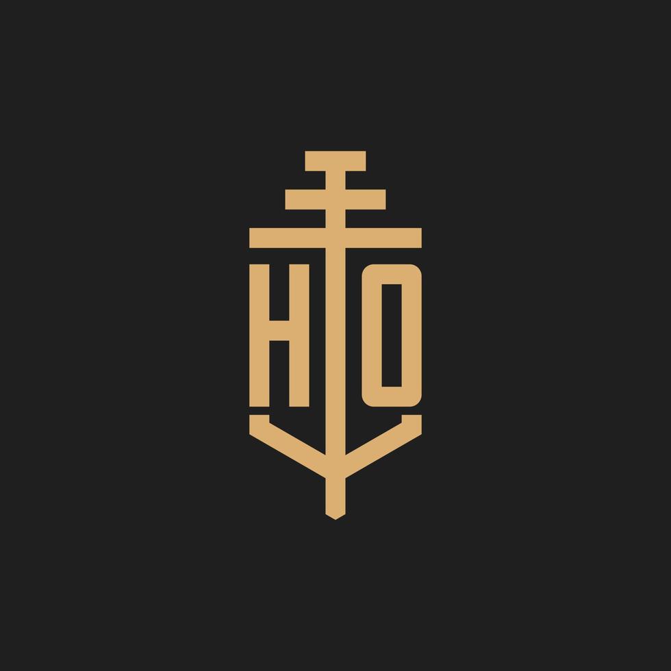 monogramme de logo initial ho avec vecteur de conception d'icône de pilier