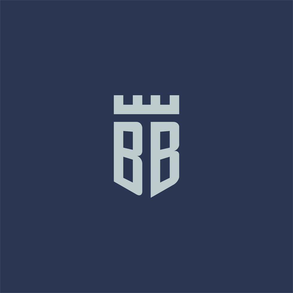 monogramme du logo bb avec un château de forteresse et un design de style bouclier vecteur