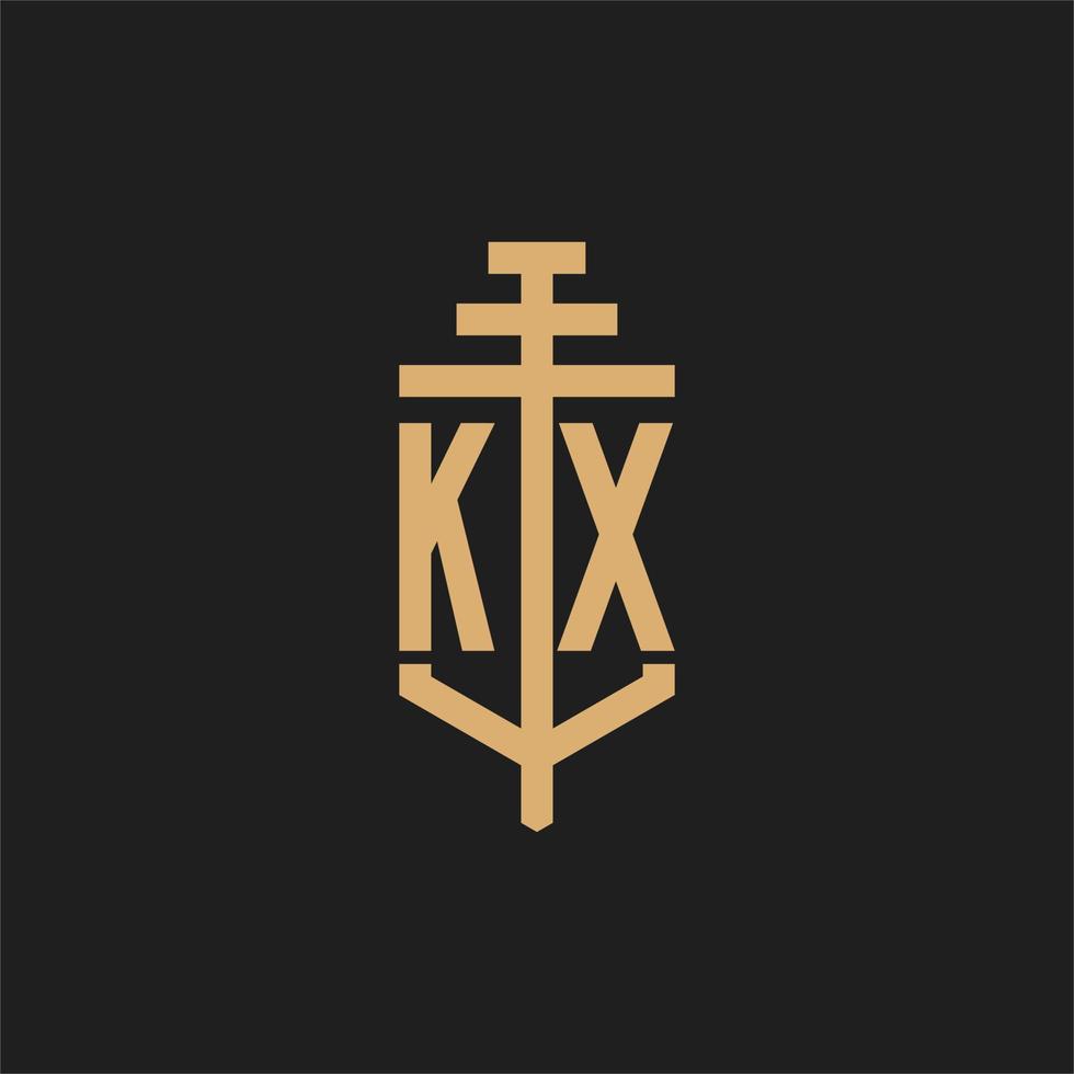 kx monogramme de logo initial avec vecteur de conception d'icône de pilier