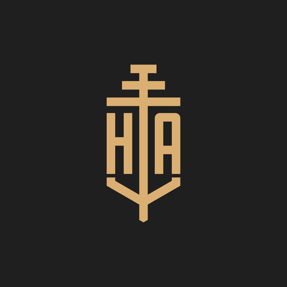 ha monogramme de logo initial avec vecteur de conception d'icône de pilier