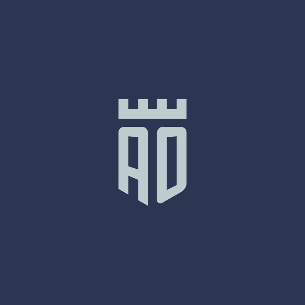 monogramme du logo ao avec un château de forteresse et un design de style bouclier vecteur