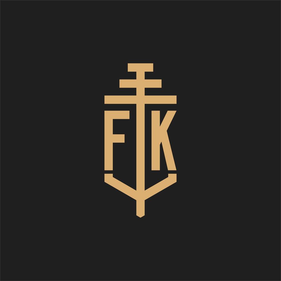 monogramme de logo initial fk avec vecteur de conception d'icône de pilier