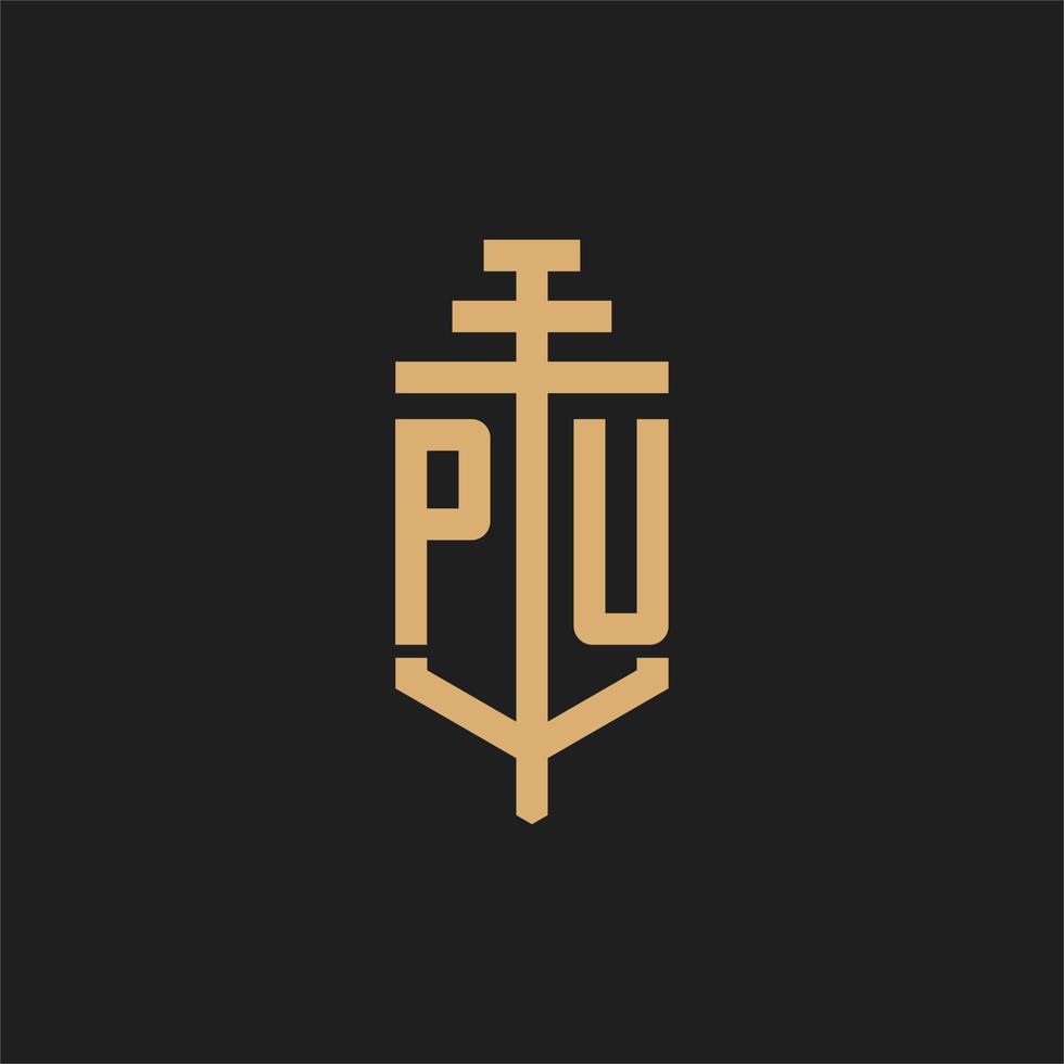 pu monogramme de logo initial avec vecteur de conception d'icône de pilier