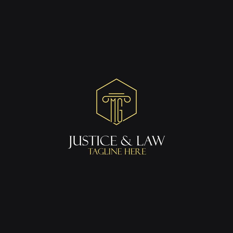 conception des initiales du monogramme mg pour le logo juridique, avocat, avocat et cabinet d'avocats vecteur