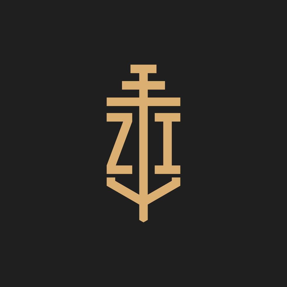 monogramme de logo initial zi avec vecteur de conception d'icône de pilier