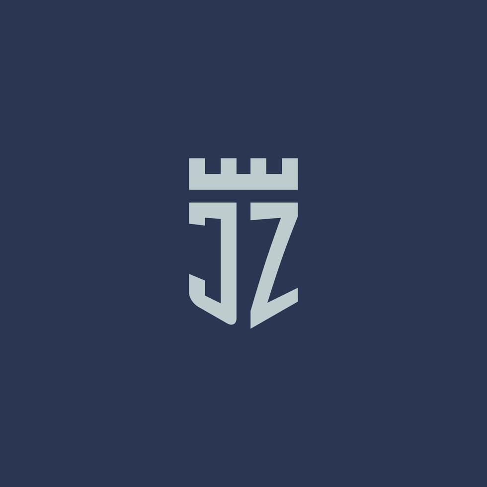 monogramme du logo jz avec un château de forteresse et un design de style bouclier vecteur