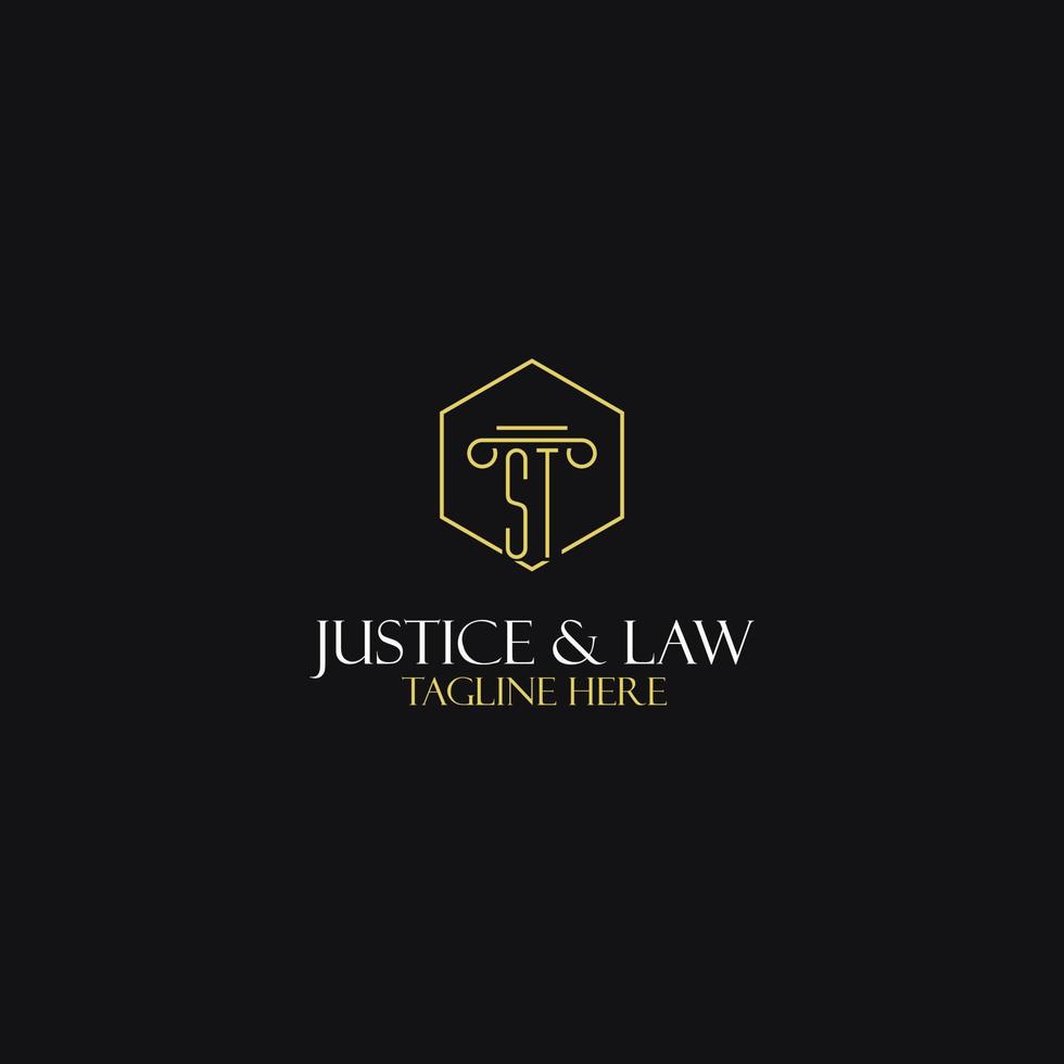 conception des initiales du monogramme st pour le logo juridique, avocat, avocat et cabinet d'avocats vecteur