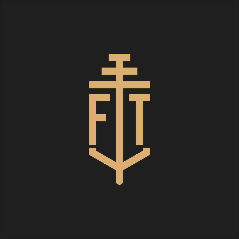 monogramme de logo initial ft avec vecteur de conception d'icône de pilier