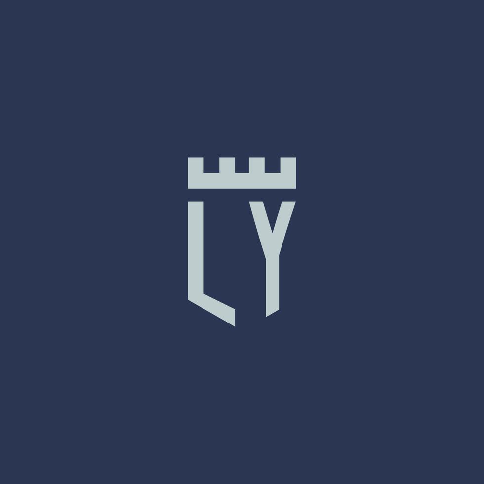 monogramme du logo ly avec un château de forteresse et un design de style bouclier vecteur