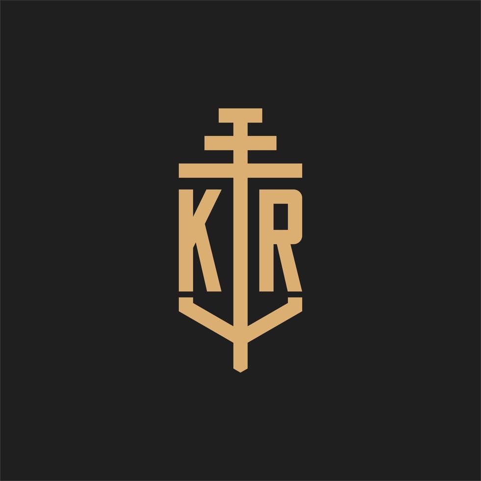 kr monogramme de logo initial avec vecteur de conception d'icône de pilier