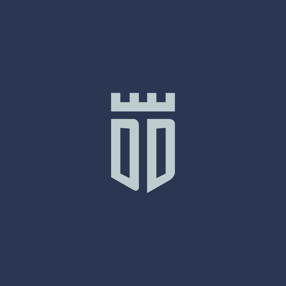 monogramme du logo dd avec un château de forteresse et un design de style bouclier vecteur