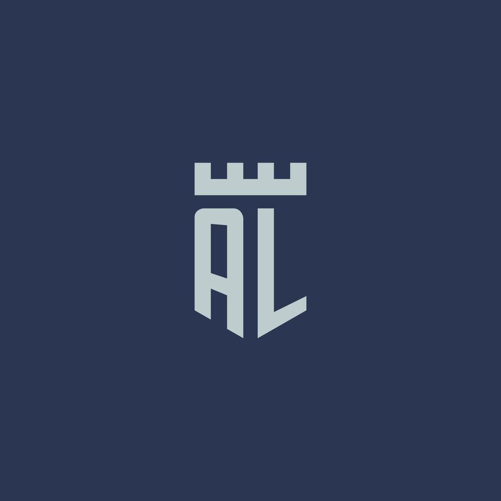 monogramme du logo al avec un château de forteresse et un design de style bouclier vecteur