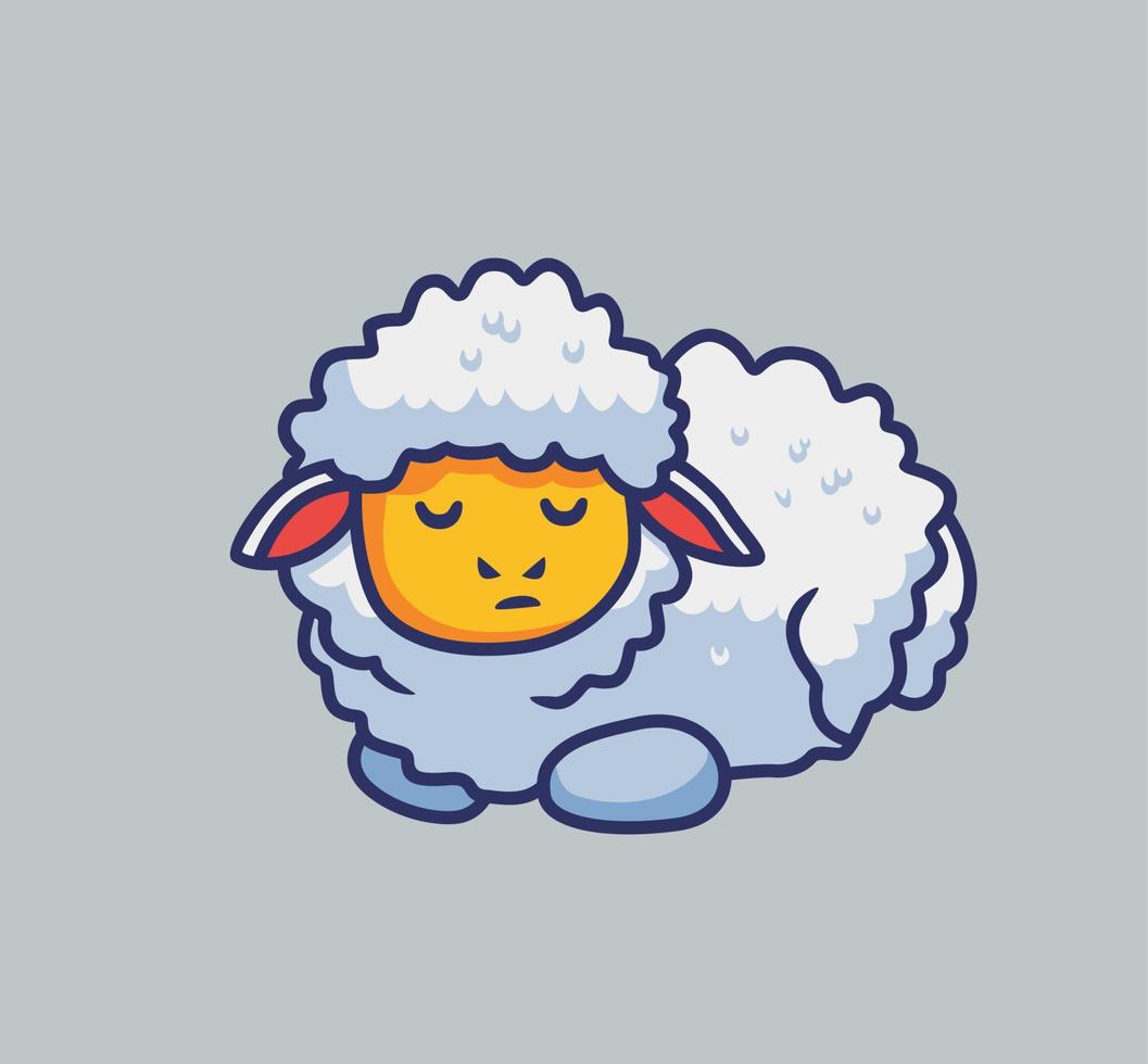 mouton mignon assis sur le sommeil. illustration de nature animale de dessin animé isolé. style plat adapté au vecteur de logo premium de conception d'icône d'autocollant. personnage mascotte