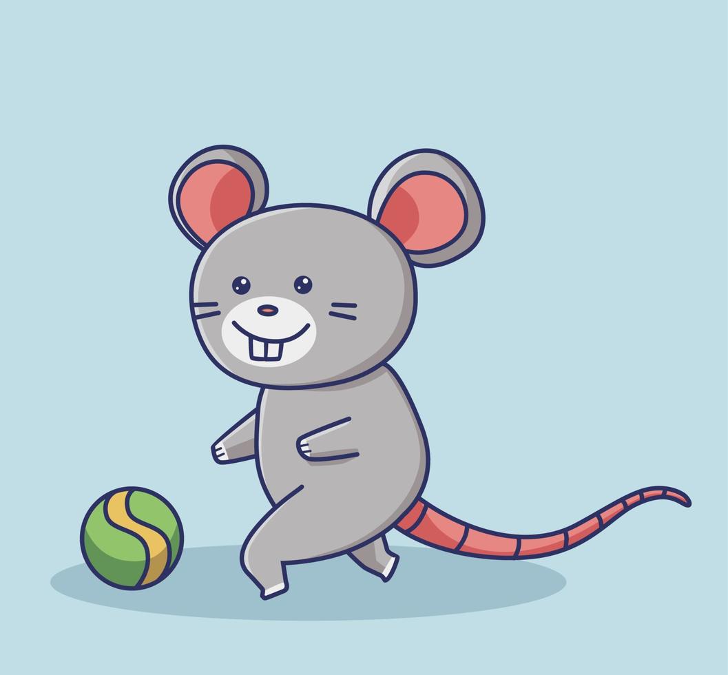 souris mignonne jouant au ballon. vecteur premium d'icône de style plat de dessin animé animal