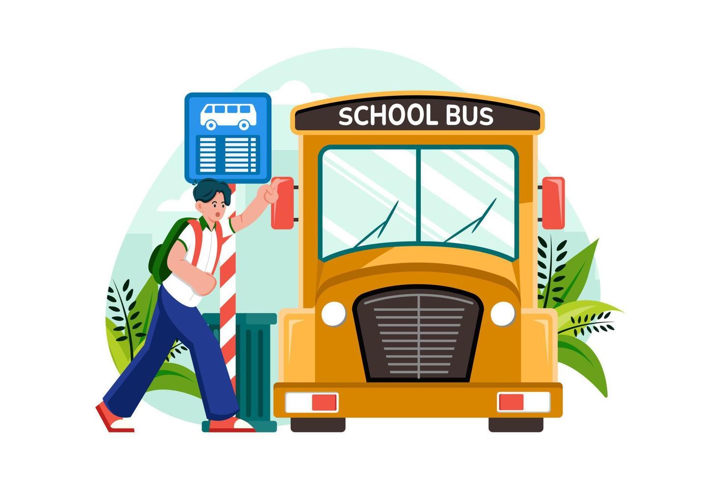 les élèves vont à l'école en bus scolaire vecteur