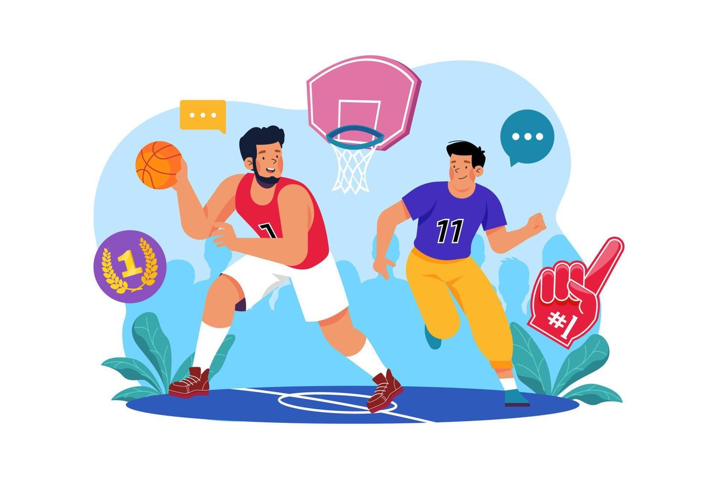 joueurs de basket-ball sur le concept d'illustration de terrain sur fond blanc vecteur