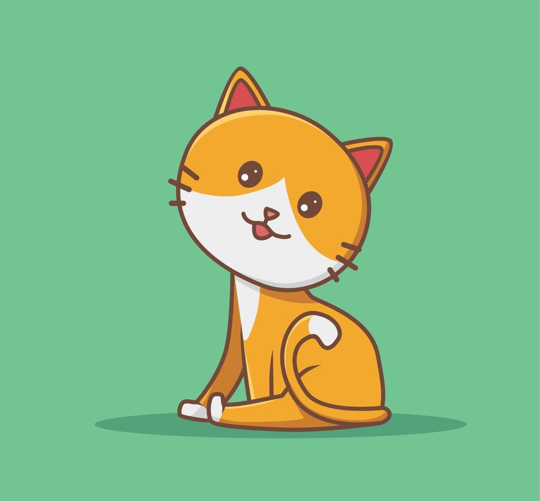 mignon chat assis pose sourire. animal isolé dessin animé plat style autocollant web design icône illustration prime vecteur logo mascotte