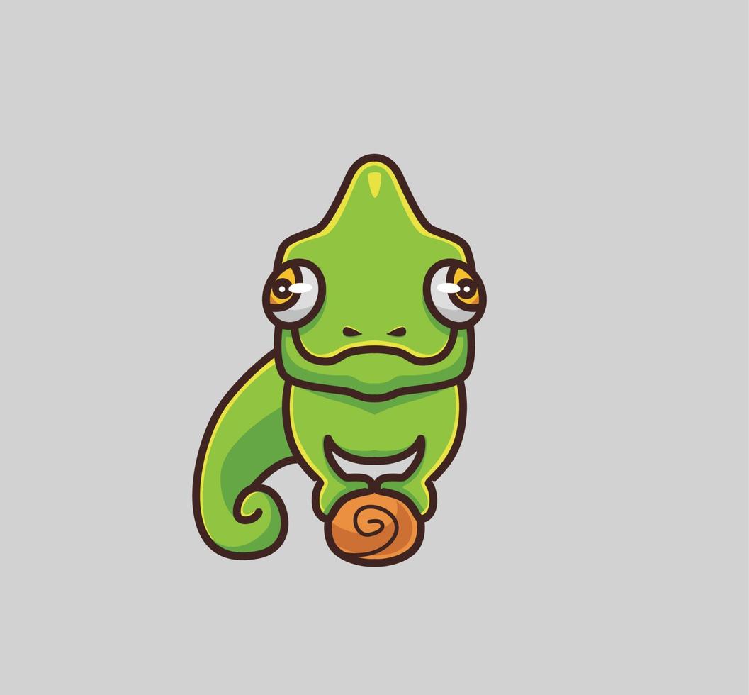 le caméléon mignon reste à la branche. illustration isolée de concept de nature animale de dessin animé. style plat adapté au vecteur de logo premium de conception d'icône d'autocollant. personnage mascotte