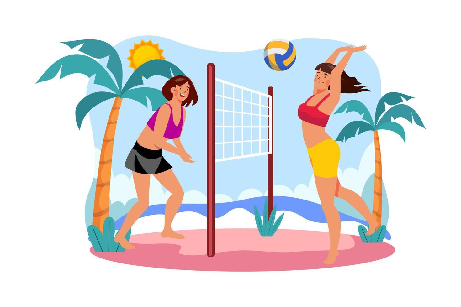 girl, jouer, beach-volley, illustration, concept, blanc, fond vecteur