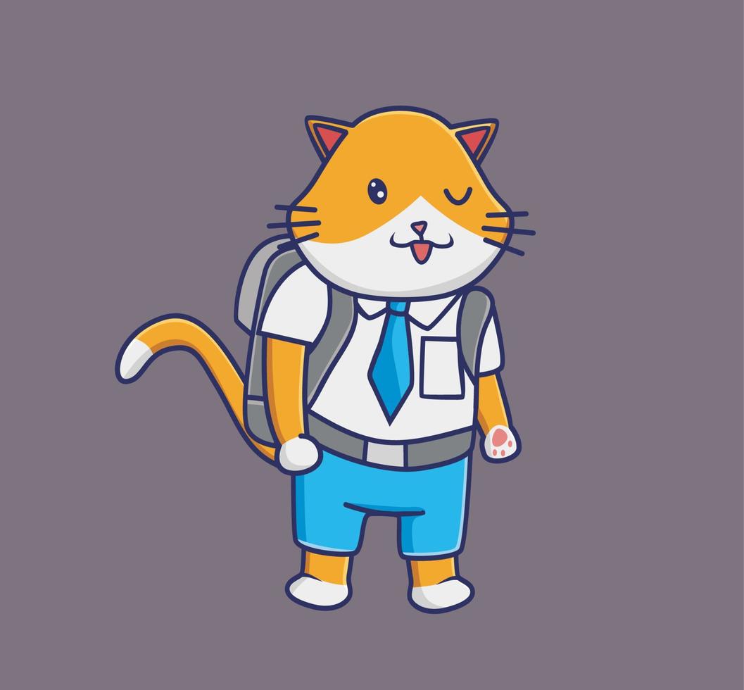 clin d'œil étudiant chat mignon. dessin animé animal étudiant concept illustration isolée. style plat adapté au vecteur de logo premium de conception d'icône d'autocollant. personnage mascotte