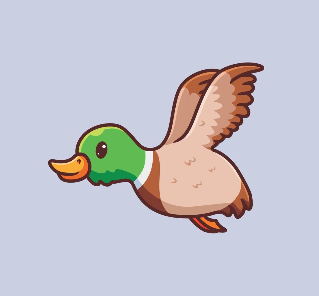 canard mignon volant. illustration de nature animale de dessin animé isolé. style plat adapté au vecteur de logo premium de conception d'icône d'autocollant. personnage mascotte