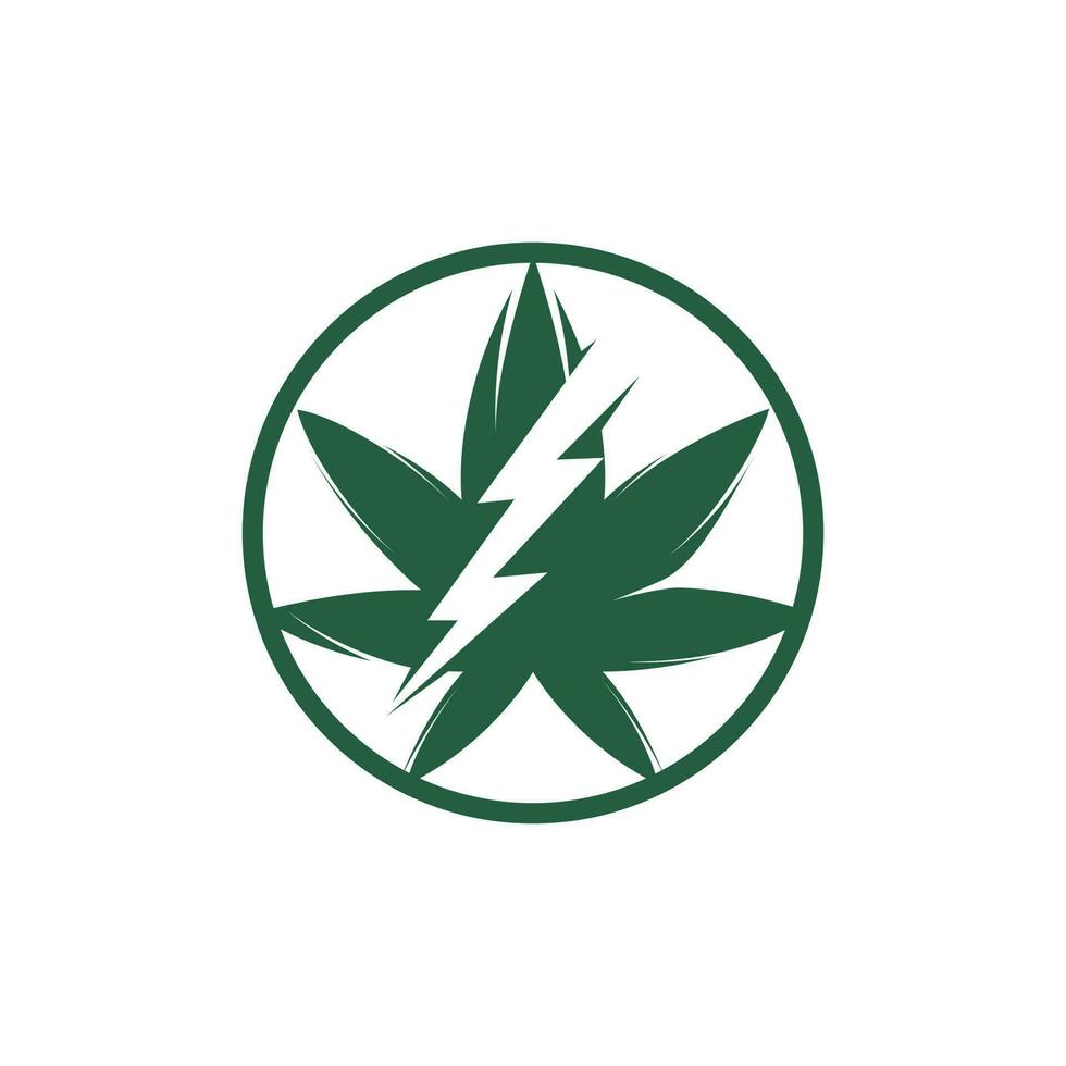 création de logo vectoriel de tonnerre de marijuana. icône de logo de feuille de cannabis ou de marijuana avec boulon d'éclairage.