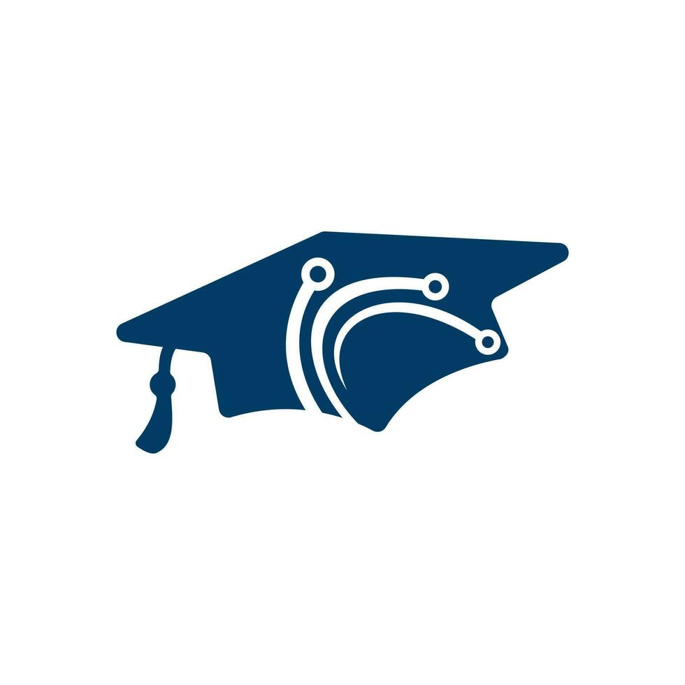 technologie intelligente artificielle avec logo de graduation cap. icône de symbole de signe de logo d'expert en informatique. vecteur