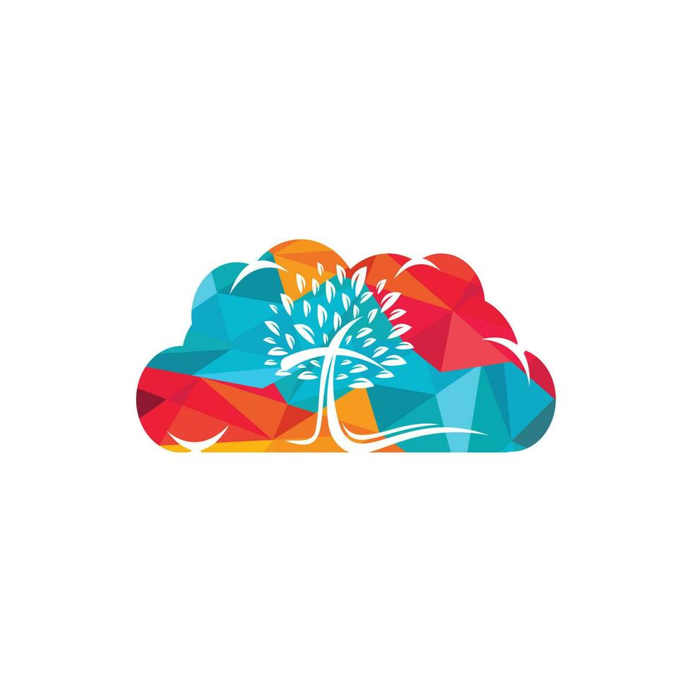 création de logo de nuage d'église d'arbre. vecteur