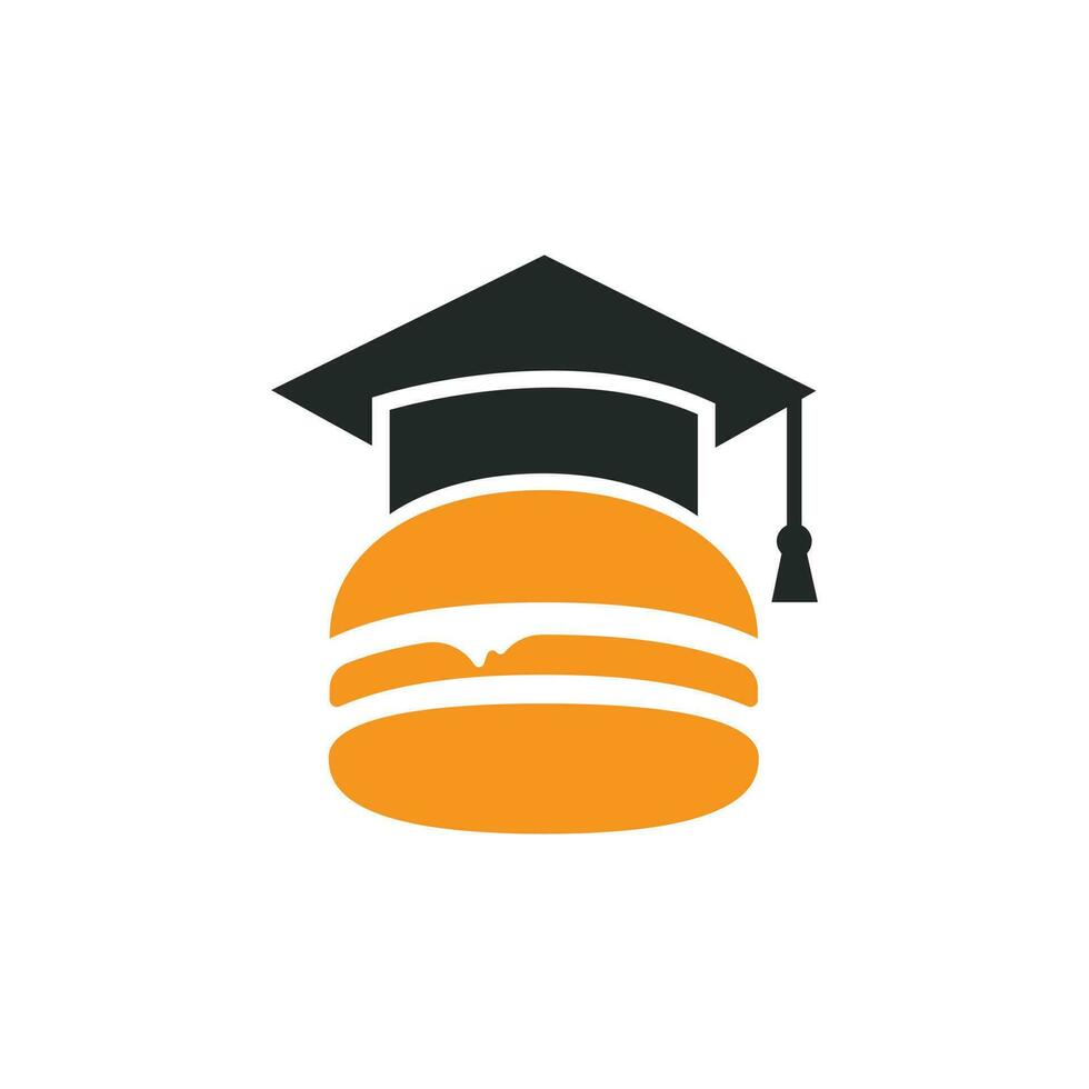 création de logo vectoriel d'éducation alimentaire. icône de chapeau de burger et de graduation.