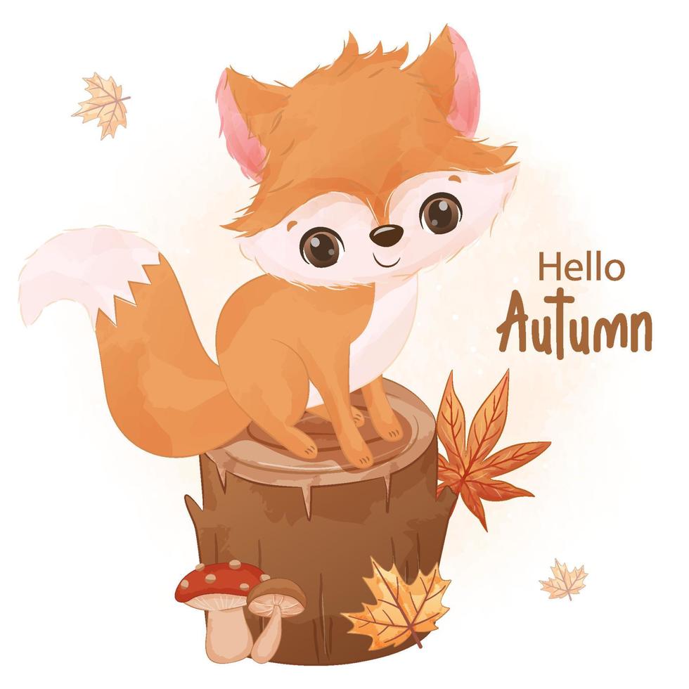 illustration de petit renard série automne vecteur