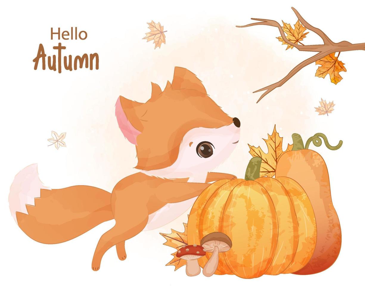 illustration de petit renard série automne vecteur