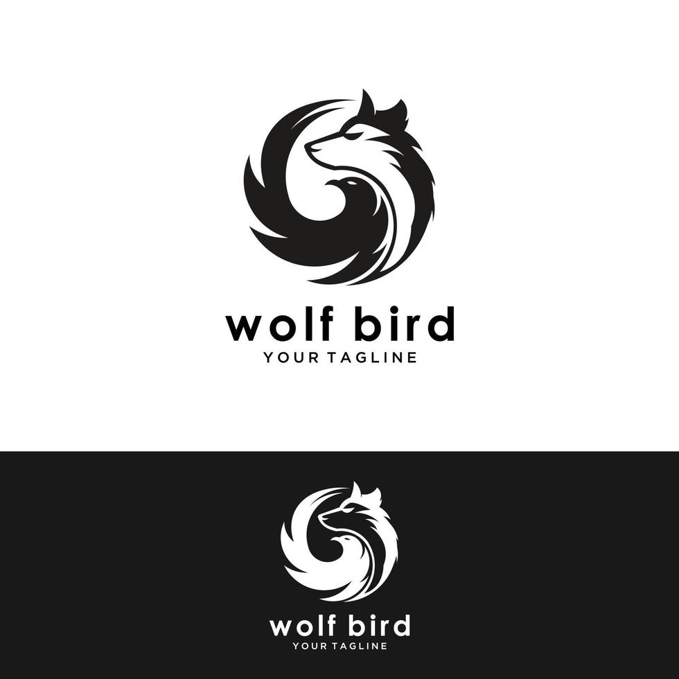 mobilewolf ou visage de lion et icône d'oiseau vecteur