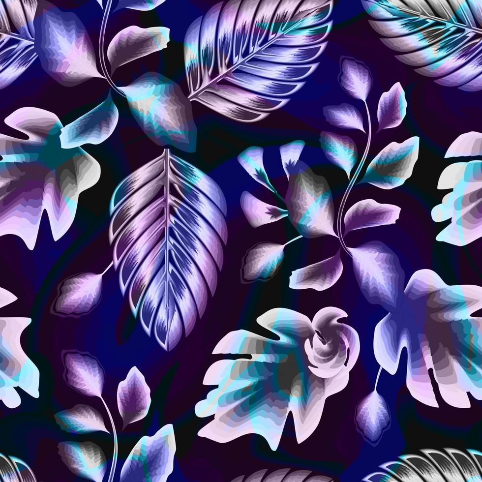 motif tropical abstrait harmonieux avec monstère colorée, feuilles de palmier et feuillage sur fond gerunge. floral élégant coloré. fond fleuri. tropique exotique. conception d'été. le printemps. l'automne. tomber vecteur