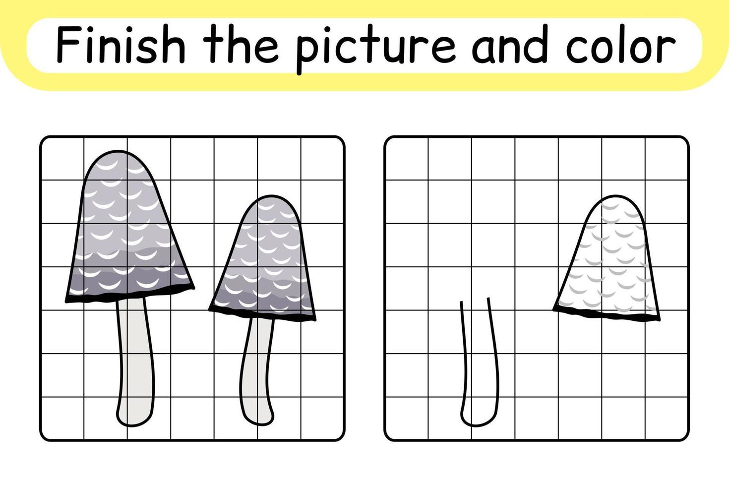 compléter le tableau champignon coprinus. copier l'image et la couleur. terminer l'image. livre de coloriage. jeu d'exercices de dessin éducatif pour les enfants vecteur