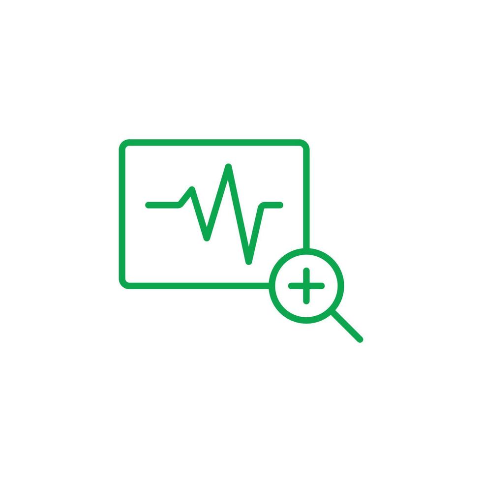 Diagnostic vectoriel vert eps10 avec icône en forme de loupe isolée sur fond blanc. symbole de contour de battement de coeur dans un style moderne simple et plat pour la conception, le logo et l'application de votre site Web