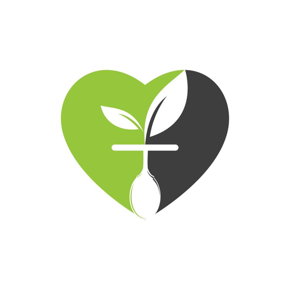 modèle de logo d'aliments sains. coeur avec symbole cuillère et feuille. vecteur