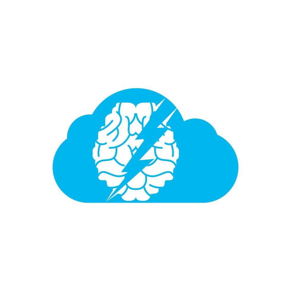 création de logo vectoriel cerveau tonnerre. cerveau avec l'icône du logo tonnerre et nuage.