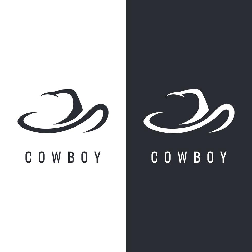 conception de modèle de logo de chapeau de cowboy silhouette simple isolée sur fond noir et blanc. vecteur