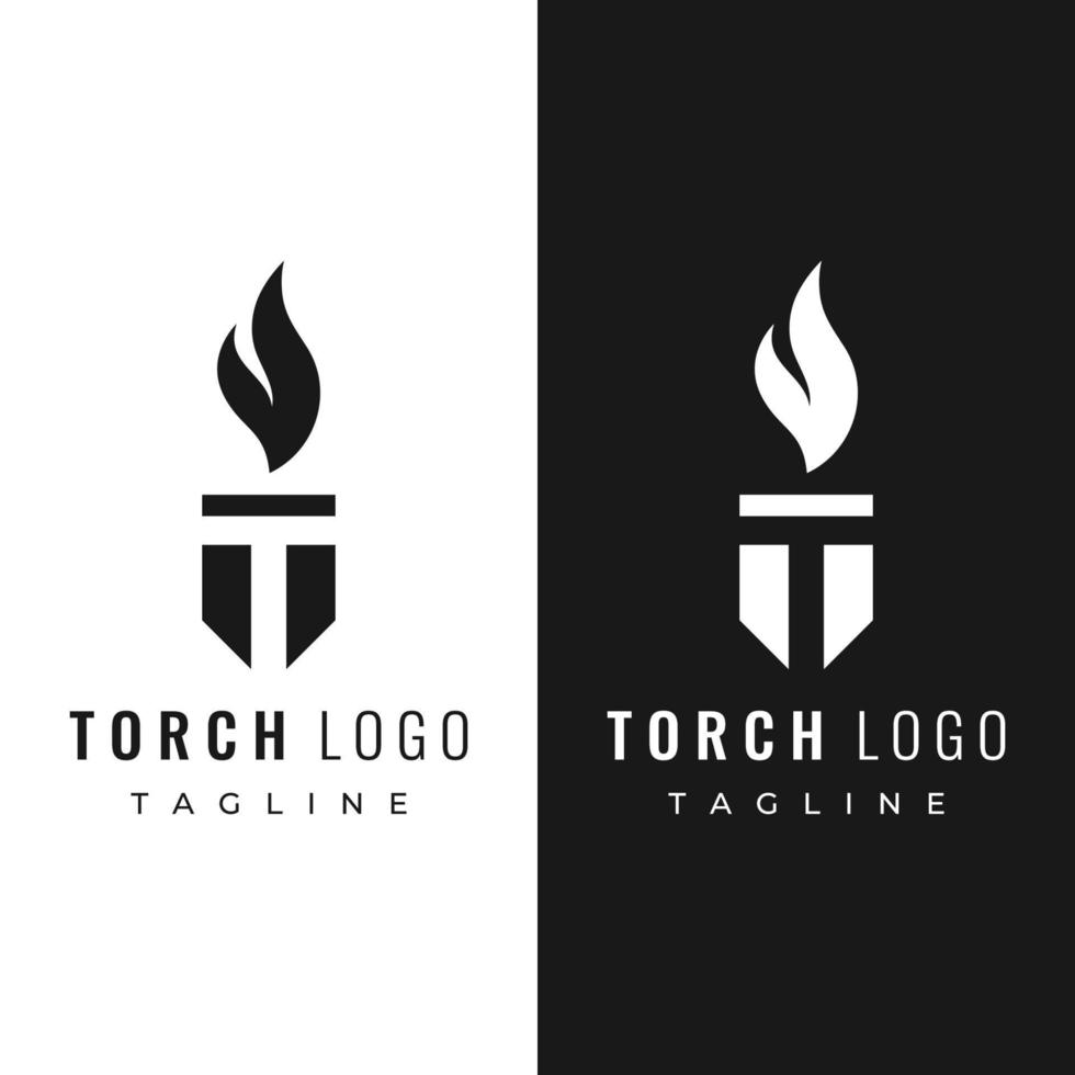 conception de modèle de logo de torche liberté minimaliste. torche de forme simple. élégante lettre t, feu et pilier. vecteur