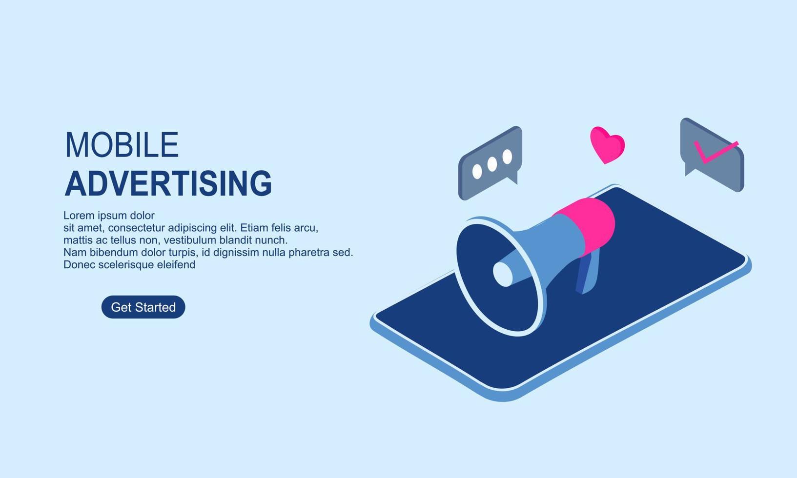 publicité mobile, campagne de médias sociaux, illustration de concept de marketing numérique vecteur
