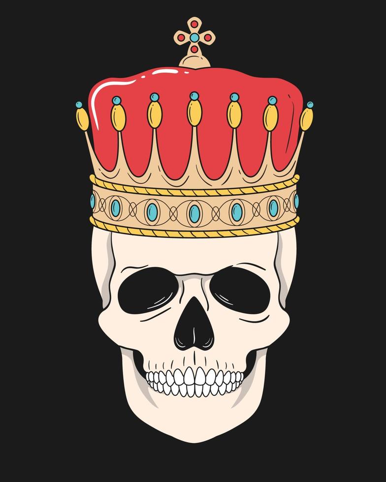 crâne de roi avec couronne isolé sur fond noir vecteur