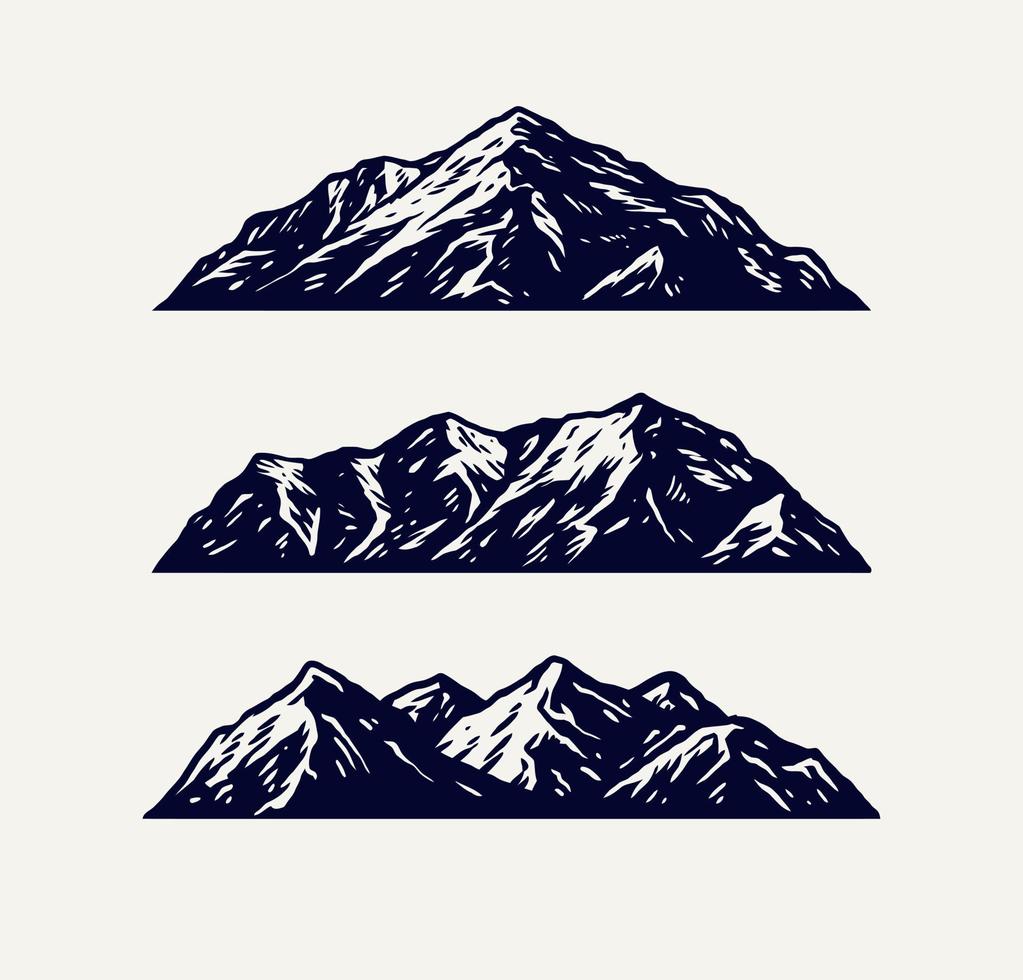 ensemble de montagnes, style de ligne dessiné à la main, illustration vectorielle vecteur