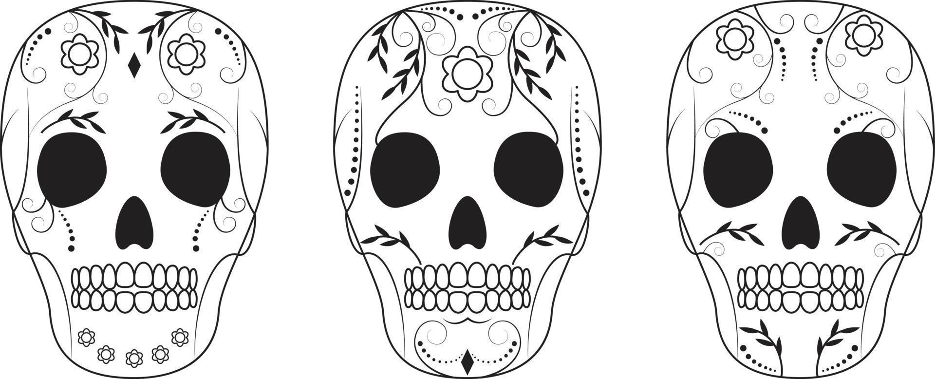crânes décorés de fleurs vecteur